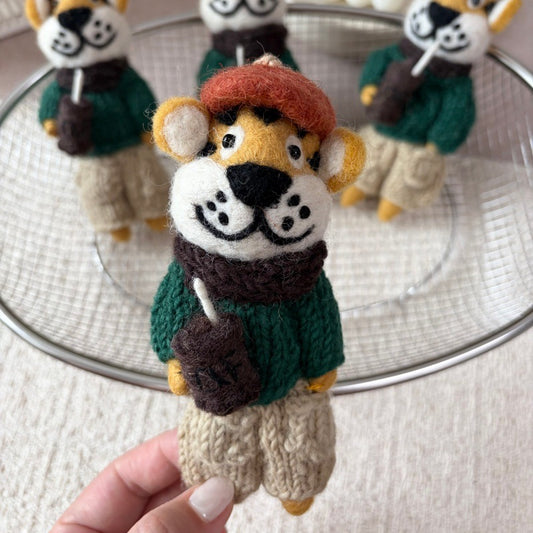 Fox Holding A Bouquet — Wool Felt Keychain