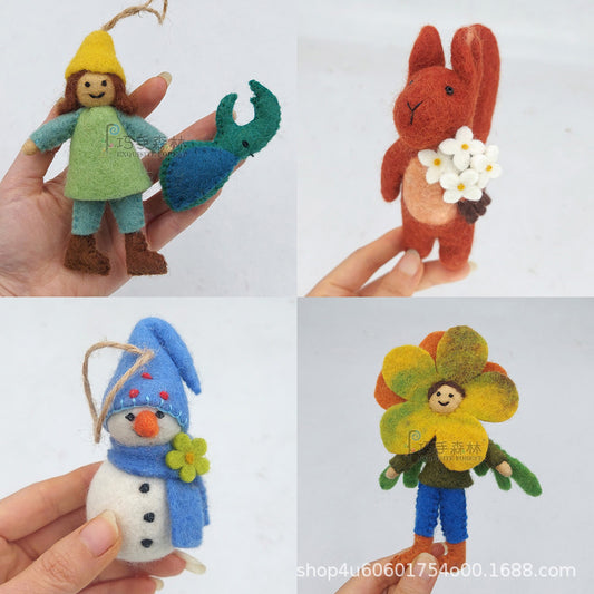 Girl And Her Rhinoceros Beetle — Wool Felt Bag Charm