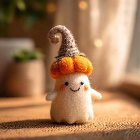 Ghost Pumpkin — Wool Felt Figurine